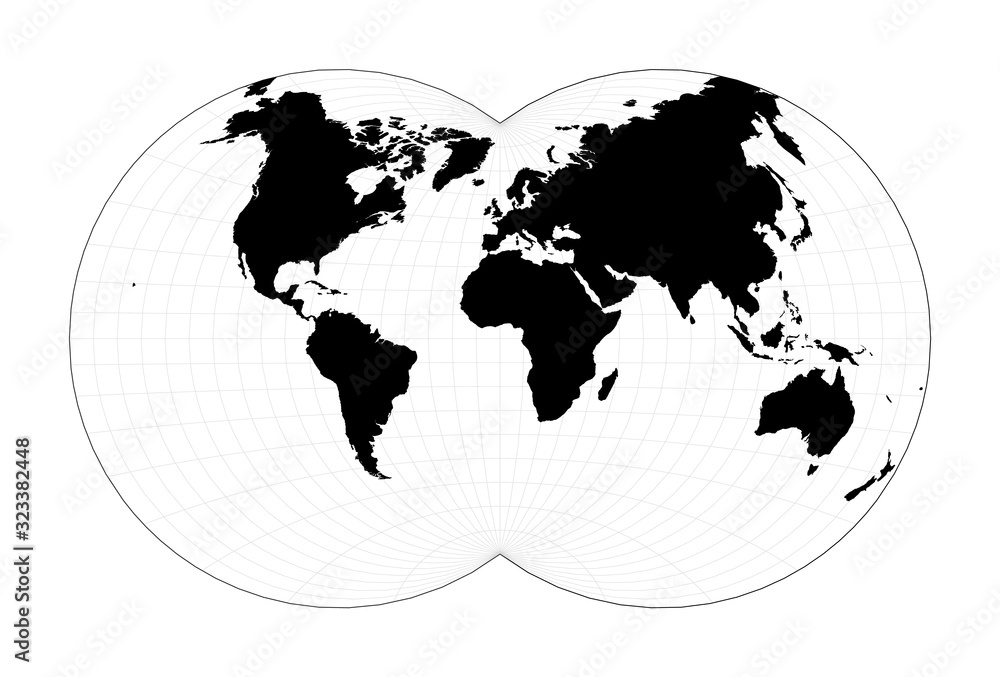 Poster minimal world map. van der grinten iv projection. plain world geographical map with graticule lines.