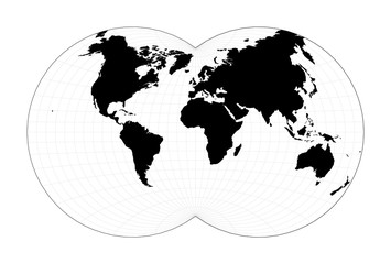 Minimal world map. Van der Grinten IV projection. Plain world geographical map with graticule lines. Vector illustration.