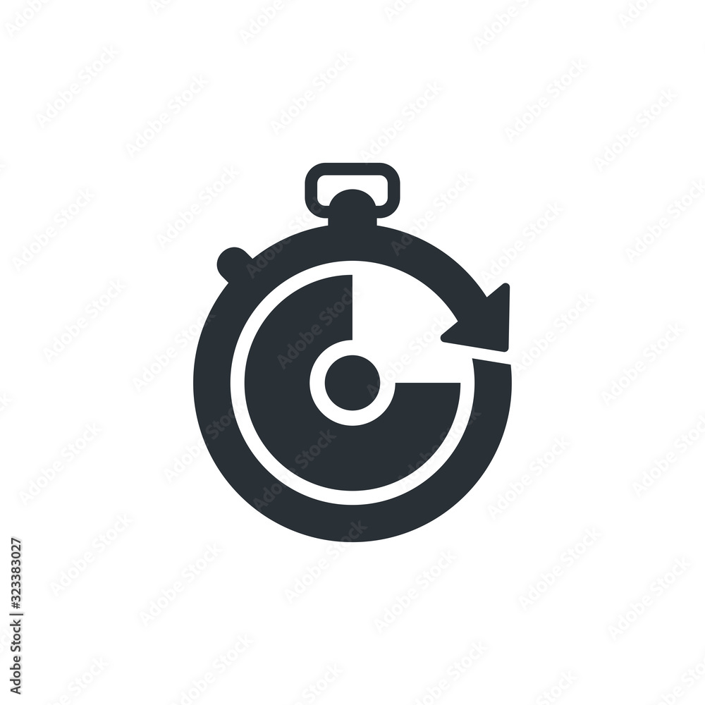 Poster flat vector image on white background, stopwatch icon with arrow