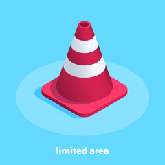 isometric vector image on a blue background, traffic cone icon, limited area
