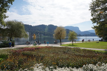 Lake Bled, Bled, Slovenia - 30 September 2017 : The scenery of Lake Bled and European Historical Castle in Slovenia