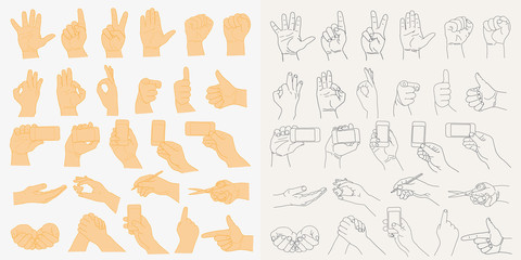 Fototapeta na wymiar Big set with gestures of human hands.