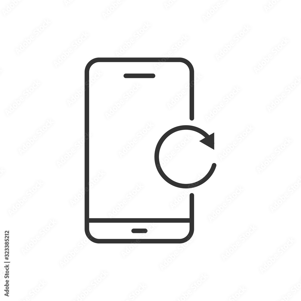 Poster smartphone reload button linear icon. thin line illustration. smart phone restarting contour symbol.