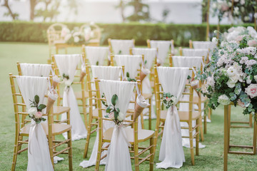 beautiful Wedding setting on the garden with sunny at Phuket Thailand