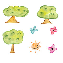 Watercolor trees.Hand Drawn watercolor illustration.Isolated on a white background.