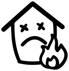 かわいい家のアイコン(火事)