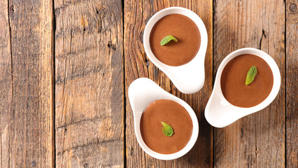 chocolate mousse on wooden board