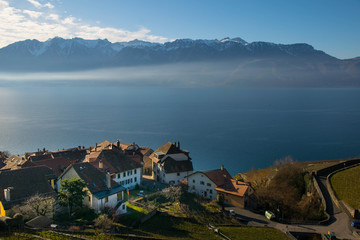 Fototapeta na wymiar Genfer See in der Schweiz bei Saint Sarphorin