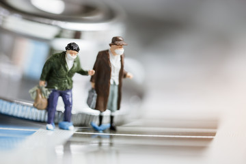 Coronavirus 2019-ncv, Chinese coronavirus outbreak WUHAN virus concept, Mini Figure people or tourist man wearing surgical mask protective, flu virus prevention infectious and stethoscope medical
