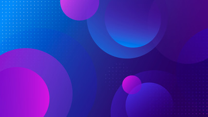 Futuristic bright colorful gradient background with blue and pink circle shape. Abstract dynamic light geometric space backdrop with dots and round form figure
