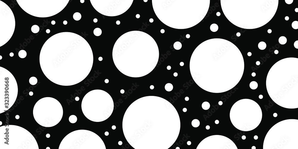 Poster abstract black background with white circles of different shapes vector
