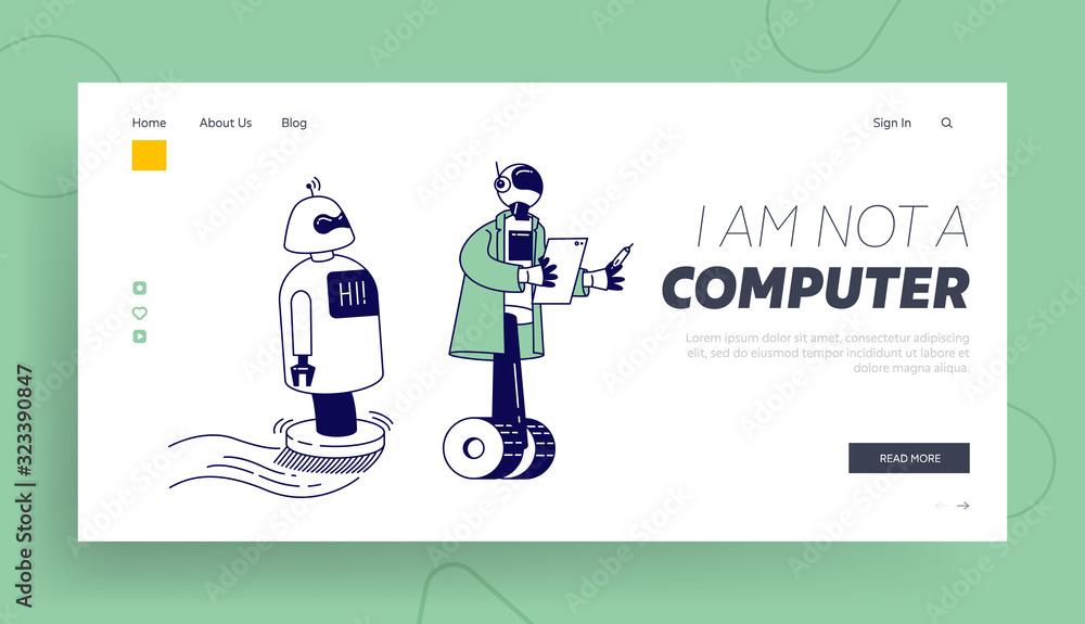 Poster ai artificial intelligence. futuristic technologies, automation website landing page. robots help hu