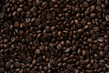 close up of coffee beans, hot drink concept