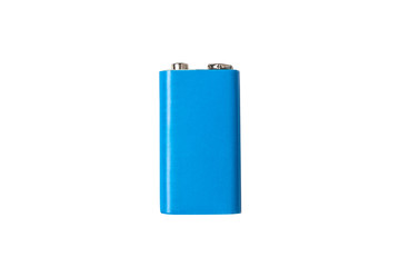 Blue PP3 battery isolated on white background. Copy space