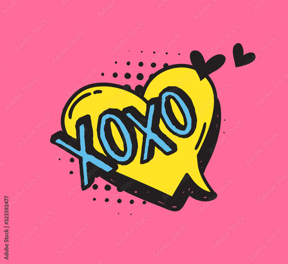 Poster hand drawn speech bubble with text on pink background and halftone. vector pop art object and word. 