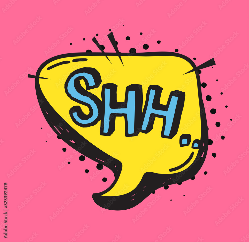 Poster hand drawn speech bubble with text on pink background and halftone. vector pop art object and word. 
