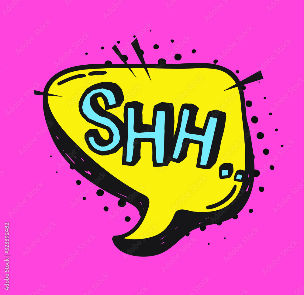 Poster hand drawn speech bubble with text on pink background and halftone. vector pop art object and word. 