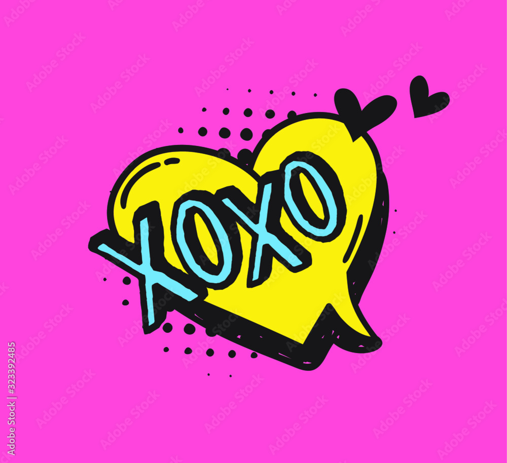 Poster hand drawn speech bubble with text on pink background and halftone. vector pop art object and word. 