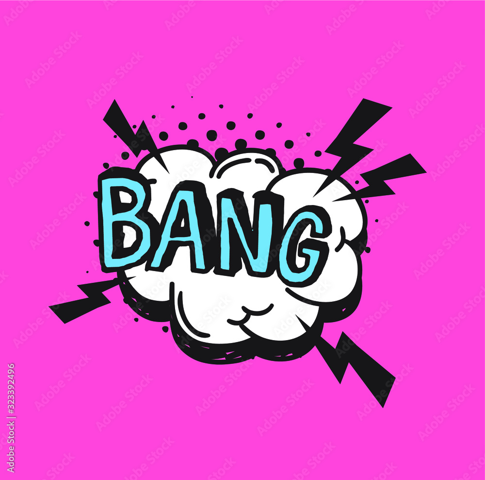 Poster hand drawn speech bubble with text on pink background and halftone. vector pop art object and word. 