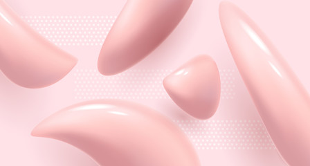 Plastic 3d pink shapes. Abstract composition background