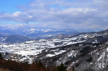 the landscape of the hills, in winter