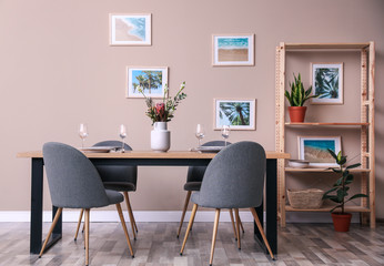 Fototapeta na wymiar Modern dining room interior with stylish furniture