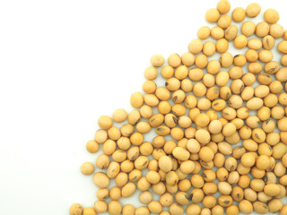  Top view pile of soybeans isolated on white background. 