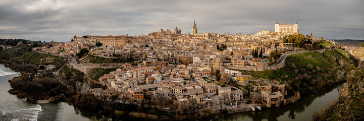 Fototapeta na wymiar The Toledo, Spain Skyline on a Cloudy Day