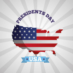 happy presidents day celebration poster with usa flag in map