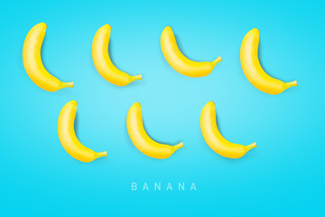 Fototapeta na wymiar Top View Yellow Bananas on Blue Background