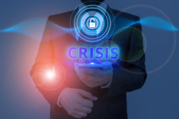 Text sign showing Crisis. Business photo text time when difficult or important decision must be...