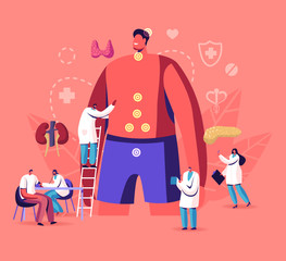 Endocrinology, Hormone Diseases and Disbalance Concept. Medicine and Biology Endocrine System Branch. Doctors and Patient Behavioral or Comparative Treatment Research. Cartoon Flat Vector Illustration