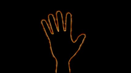 Human hand surrounded by flaming glowing aura energy. Palmistry theme. 3d rendering illustration