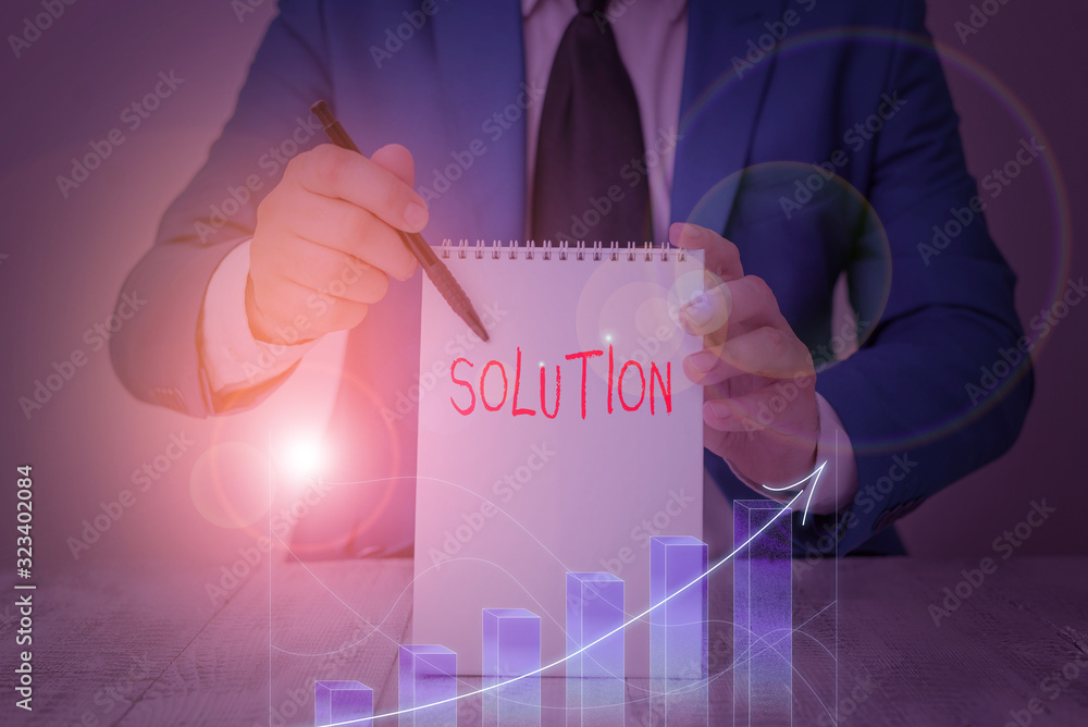Poster conceptual hand writing showing solution. concept meaning a means of solving a problem or dealing wi