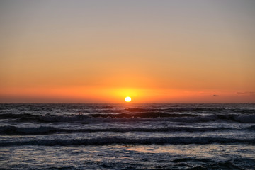Fototapeta premium Perfect burning sunset sea horizon in cilento south of italy, nature backgrounds