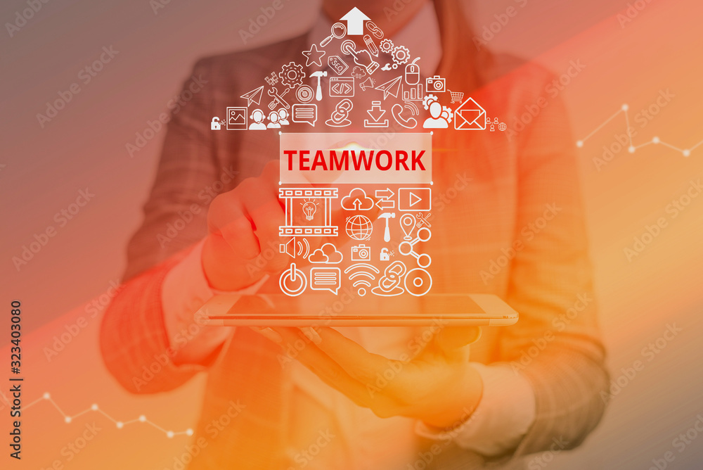 Poster writing note showing teamwork. business concept for combined action of group especially when effecti