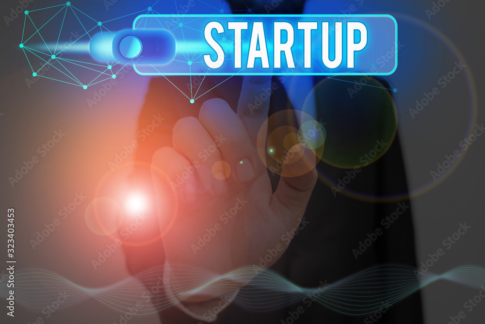 Poster word writing text startup. business photo showcasing the action of setting something in motion newly