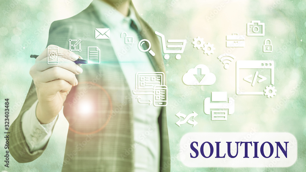 Poster word writing text solution. business photo showcasing a means of solving a problem or dealing with a