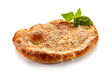 Pizza calzone on white background