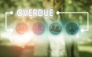 Conceptual hand writing showing Overdue. Concept meaning loans and other obligations remaining unpaid past their due