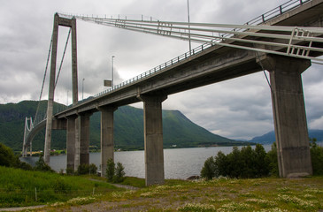 Landscape of bridge over river in Norway