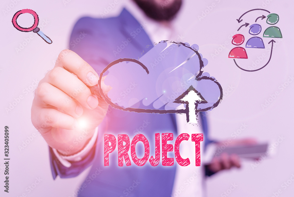 Poster writing note showing project. business concept for planned work activity study of particular subject