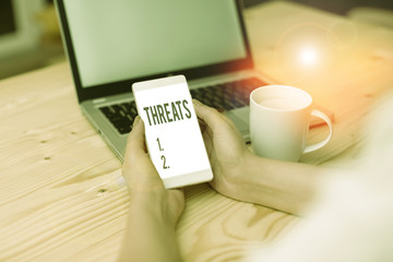 Handwriting text writing Threats. Conceptual photo Statement of an intention to inflict pain...