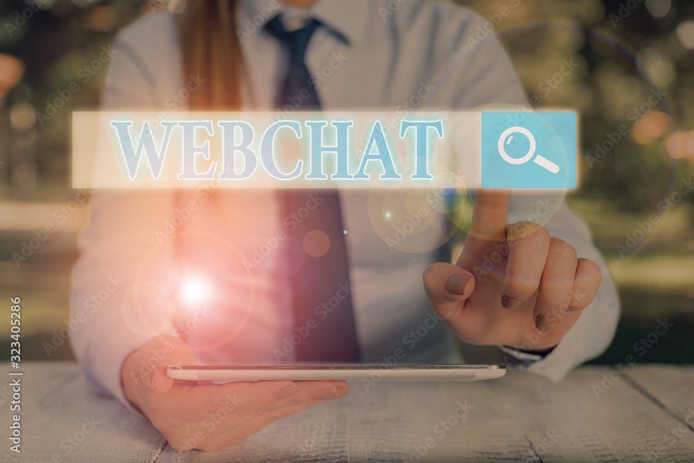 Aufkleber text sign showing webchat. business photo text system that allows users to communicate in real time 