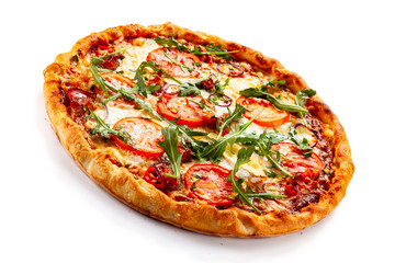 Margherita pizza on white background