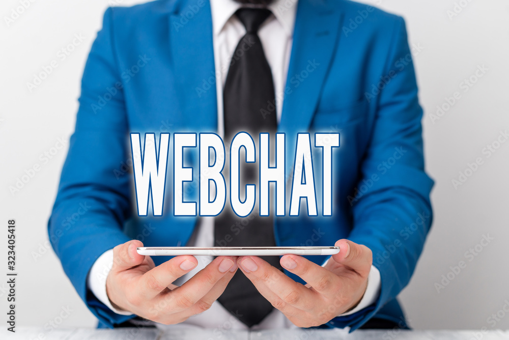 Poster word writing text webchat. business photo showcasing system that allows users to communicate in real