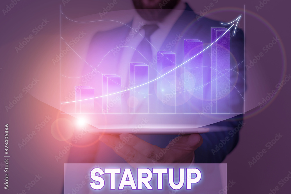 Poster writing note showing startup. business concept for the action of setting something in motion newly e