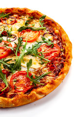 Margherita pizza on white background