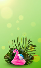 Tropical flower. Flamingo banner. Jungle palm and tropic background. Vector floral illustration. Colorful tropical flower banner.