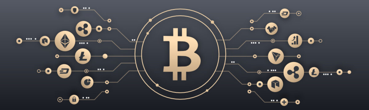 Bitcoin and crypto currency illustration, Blockchain, cryptomonnaie